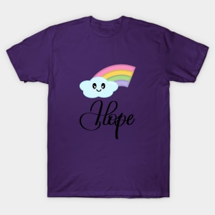 Hope with Kawaii Cute Rainbow Cloud in Purple T-Shirt